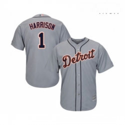 Mens Detroit Tigers 1 Josh Harrison Replica Grey Road Cool Base Baseball Jersey 