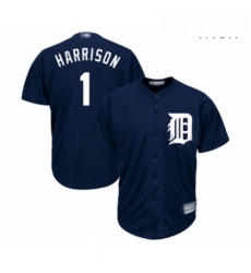 Mens Detroit Tigers 1 Josh Harrison Replica Navy Blue Alternate Cool Base Baseball Jersey 