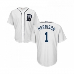 Mens Detroit Tigers 1 Josh Harrison Replica White Home Cool Base Baseball Jersey 