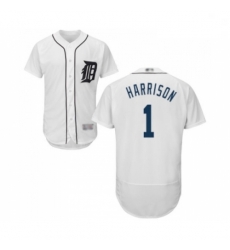Mens Detroit Tigers 1 Josh Harrison White Home Flex Base Authentic Collection Baseball Jersey