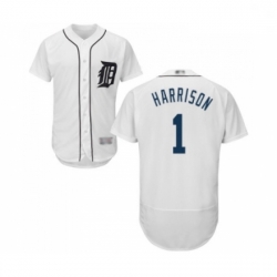 Mens Detroit Tigers 1 Josh Harrison White Home Flex Base Authentic Collection Baseball Jersey