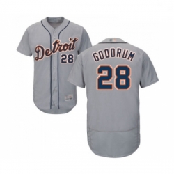 Mens Detroit Tigers 28 Niko Goodrum Grey Road Flex Base Authentic Collection Baseball Jersey