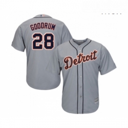 Mens Detroit Tigers 28 Niko Goodrum Replica Grey Road Cool Base Baseball Jersey 