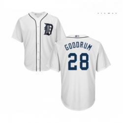 Mens Detroit Tigers 28 Niko Goodrum Replica White Home Cool Base Baseball Jersey 