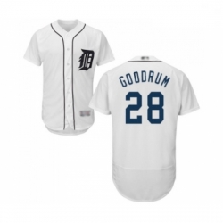 Mens Detroit Tigers 28 Niko Goodrum White Home Flex Base Authentic Collection Baseball Jersey
