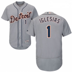 Mens Majestic Detroit Tigers 1 Jose Iglesias Grey Road Flex Base Authentic Collection MLB Jersey