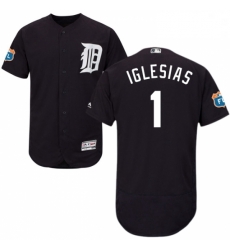 Mens Majestic Detroit Tigers 1 Jose Iglesias Navy Blue Alternate Flex Base Authentic Collection MLB Jersey 