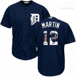 Mens Majestic Detroit Tigers 12 Leonys Martin Authentic Navy Blue Team Logo Fashion Cool Base MLB Jersey 