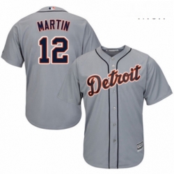Mens Majestic Detroit Tigers 12 Leonys Martin Replica Grey Road Cool Base MLB Jersey 