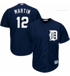 Mens Majestic Detroit Tigers 12 Leonys Martin Replica Navy Blue Alternate Cool Base MLB Jersey 