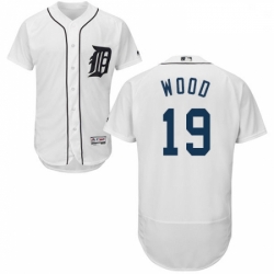 Mens Majestic Detroit Tigers 19 Travis Wood White Home Flex Base Authentic Collection MLB Jersey