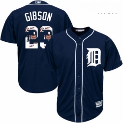 Mens Majestic Detroit Tigers 23 Kirk Gibson Authentic Navy Blue Team Logo Fashion Cool Base MLB Jersey