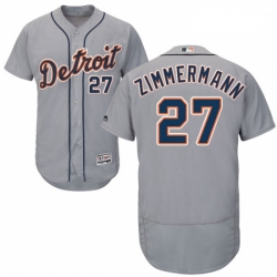 Mens Majestic Detroit Tigers 27 Jordan Zimmermann Grey Road Flex Base Authentic Collection MLB Jersey
