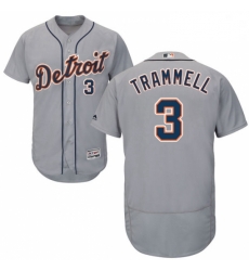 Mens Majestic Detroit Tigers 3 Alan Trammell Grey Road Flex Base Authentic Collection MLB Jersey