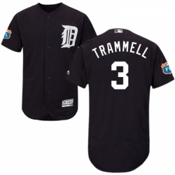 Mens Majestic Detroit Tigers 3 Alan Trammell Navy Blue Alternate Flex Base Authentic Collection MLB Jersey 