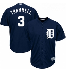 Mens Majestic Detroit Tigers 3 Alan Trammell Replica Navy Blue Alternate Cool Base MLB Jersey
