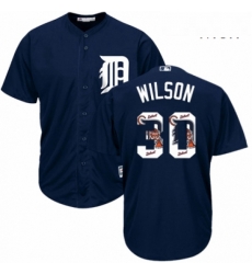 Mens Majestic Detroit Tigers 30 Alex Wilson Authentic Navy Blue Team Logo Fashion Cool Base MLB Jersey 