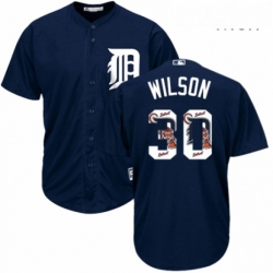 Mens Majestic Detroit Tigers 30 Alex Wilson Authentic Navy Blue Team Logo Fashion Cool Base MLB Jersey 
