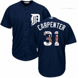Mens Majestic Detroit Tigers 31 Ryan Carpenter Authentic Navy Blue Team Logo Fashion Cool Base MLB Jersey 