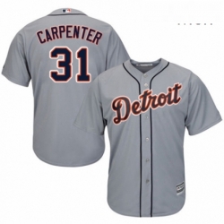 Mens Majestic Detroit Tigers 31 Ryan Carpenter Replica Grey Road Cool Base MLB Jersey 
