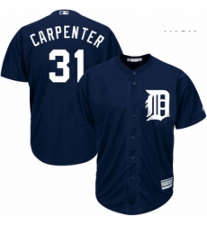 Mens Majestic Detroit Tigers 31 Ryan Carpenter Replica Navy Blue Alternate Cool Base MLB Jersey 