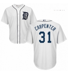 Mens Majestic Detroit Tigers 31 Ryan Carpenter Replica White Home Cool Base MLB Jersey 