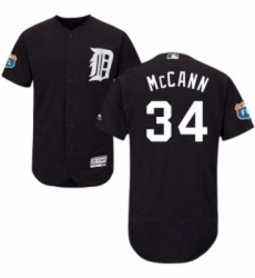 Mens Majestic Detroit Tigers 34 James McCann Navy Blue Alternate Flex Base Authentic Collection MLB Jersey 