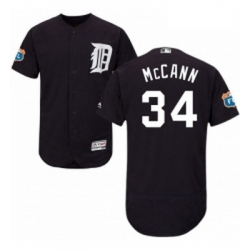 Mens Majestic Detroit Tigers 34 James McCann Navy Blue Alternate Flex Base Authentic Collection MLB Jersey 