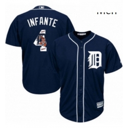 Mens Majestic Detroit Tigers 4 Omar Infante Authentic Navy Blue Team Logo Fashion Cool Base MLB Jersey