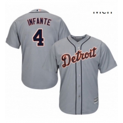 Mens Majestic Detroit Tigers 4 Omar Infante Replica Grey Road Cool Base MLB Jersey