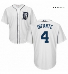 Mens Majestic Detroit Tigers 4 Omar Infante Replica White Home Cool Base MLB Jersey