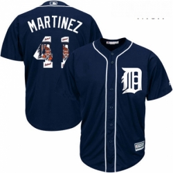 Mens Majestic Detroit Tigers 41 Victor Martinez Authentic Navy Blue Team Logo Fashion Cool Base MLB Jersey