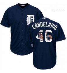 Mens Majestic Detroit Tigers 46 Jeimer Candelario Authentic Navy Blue Team Logo Fashion Cool Base MLB Jersey 