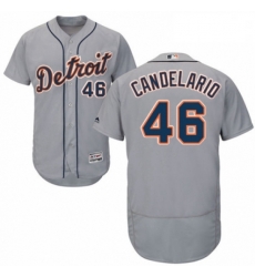 Mens Majestic Detroit Tigers 46 Jeimer Candelario Grey Road Flex Base Authentic Collection MLB Jersey