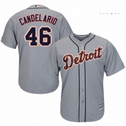 Mens Majestic Detroit Tigers 46 Jeimer Candelario Replica Grey Road Cool Base MLB Jersey 