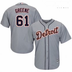 Mens Majestic Detroit Tigers 61 Shane Greene Replica Grey Road Cool Base MLB Jersey 