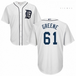 Mens Majestic Detroit Tigers 61 Shane Greene Replica White Home Cool Base MLB Jersey 