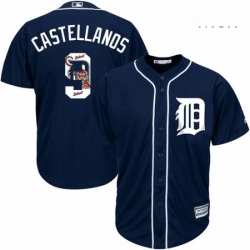 Mens Majestic Detroit Tigers 9 Nick Castellanos Authentic Navy Blue Team Logo Fashion Cool Base MLB Jersey