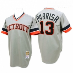 Mens Mitchell and Ness Detroit Tigers 13 Lance Parrish Authentic Grey Throwback MLB Jersey