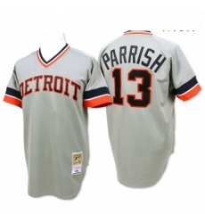 Mens Mitchell and Ness Detroit Tigers 13 Lance Parrish Replica Grey Throwback MLB Jersey