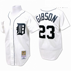 Mens Mitchell and Ness Detroit Tigers 23 Kirk Gibson Replica White Throwback MLB Jersey