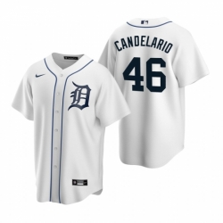 Mens Nike Detroit Tigers 46 Jeimer Candelario White Home Stitched Baseball Jersey
