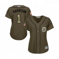 Womens Detroit Tigers 1 Josh Harrison Authentic Green Salute to Service Baseball Jersey 