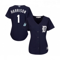 Womens Detroit Tigers 1 Josh Harrison Replica Navy Blue Alternate Cool Base Baseball Jersey 