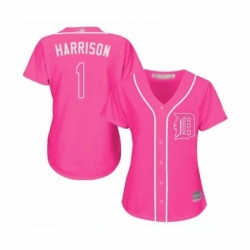 Womens Detroit Tigers 1 Josh Harrison Replica Pink Fashion Cool Base Baseball Jersey 