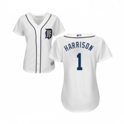 Womens Detroit Tigers 1 Josh Harrison Replica White Home Cool Base Baseball Jersey 