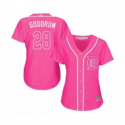 Womens Detroit Tigers 28 Niko Goodrum Replica Pink Fashion Cool Base Baseball Jersey 