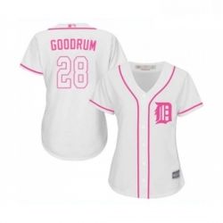 Womens Detroit Tigers 28 Niko Goodrum Replica White Fashion Cool Base Baseball Jersey 