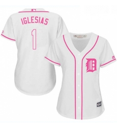 Womens Majestic Detroit Tigers 1 Jose Iglesias Replica White Fashion Cool Base MLB Jersey