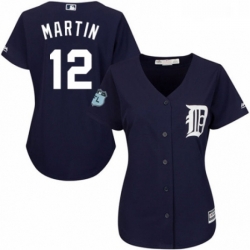 Womens Majestic Detroit Tigers 12 Leonys Martin Replica Navy Blue Alternate Cool Base MLB Jersey 